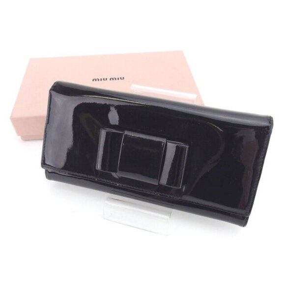 miumiu Wallet Purse Long Wallet Black Purple Woman Authentic Used
